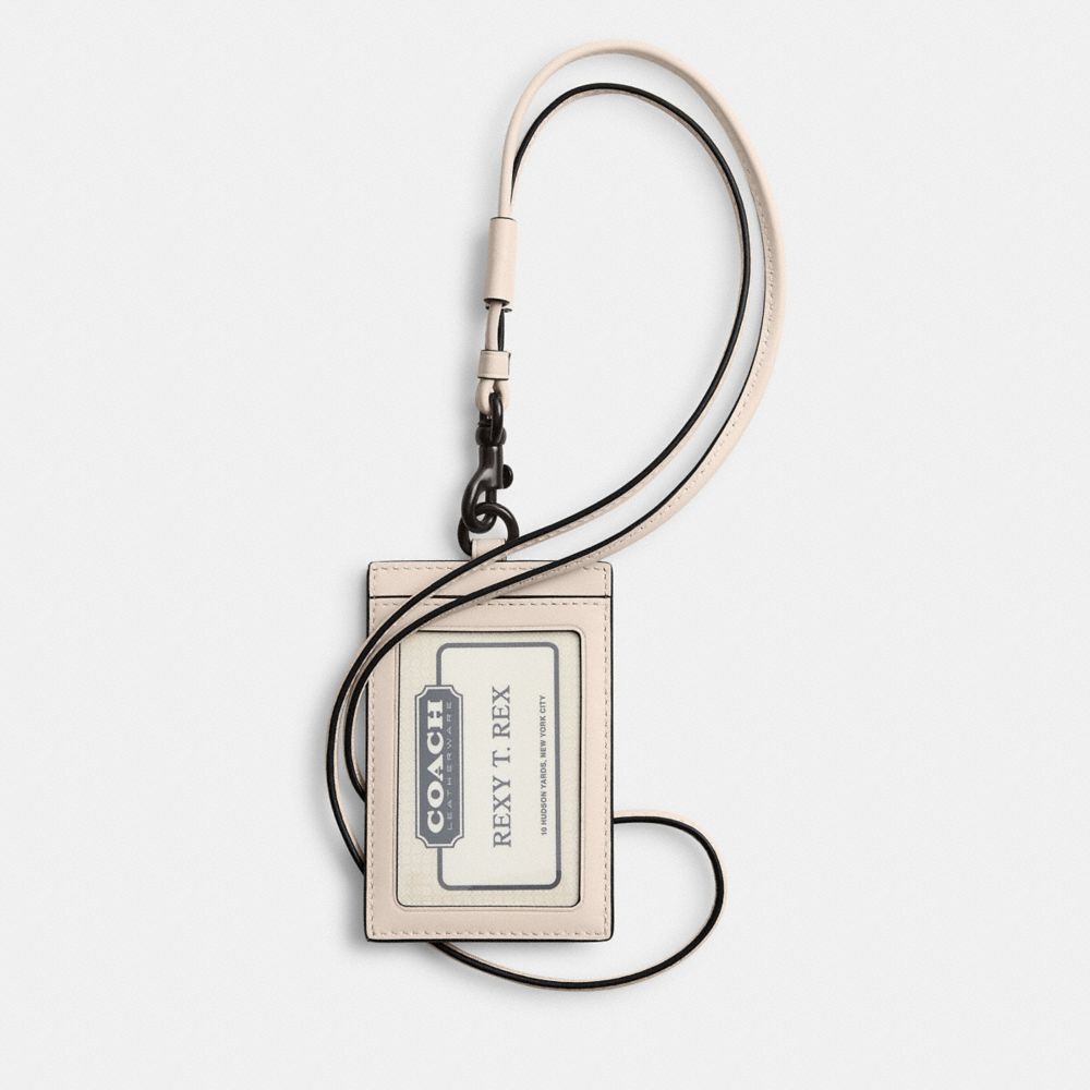 COACH®,Id Lanyard In Signature Canvas,Denim,Leather,Bag Accessories,Card Case,Mixed Media,Key Ring,Casual,White,Back View