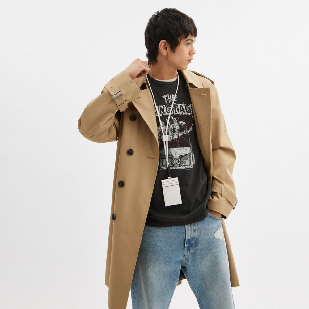 COACH®,Id Lanyard In Signature Canvas,Denim,Leather,Bag Accessories,Card Case,Mixed Media,Key Ring,Casual,White,Detail View