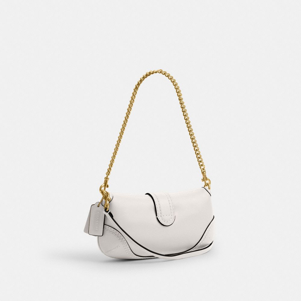 COACH®,Soho Bag 25,Leather,Shoulder Bag,Logo,Embossed,Adjustable,Gold Metal,Day Party,White,Angle View