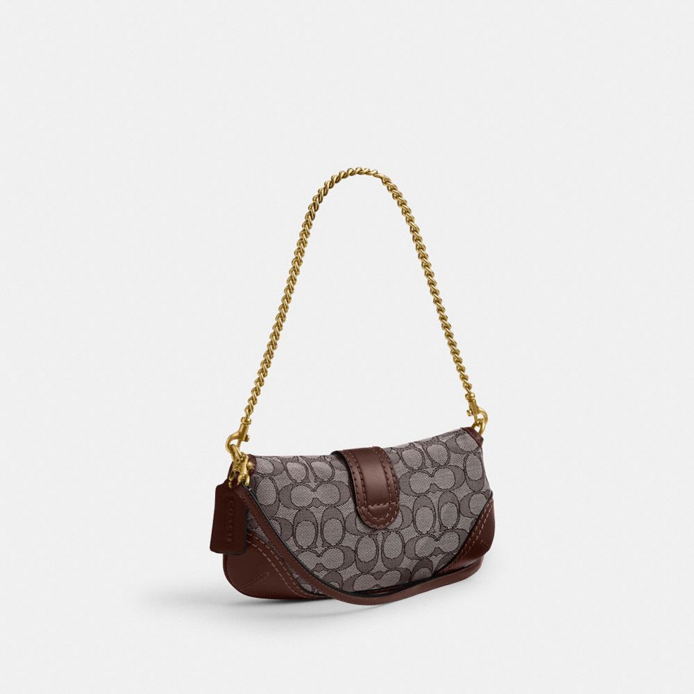 COACH®,Soho Bag 25 In Signature Jacquard,Recycled Polyester,Cotton,Shoulder Bag,Piping,Color Block,Gold Metal,Day Party,Brown,Angle View