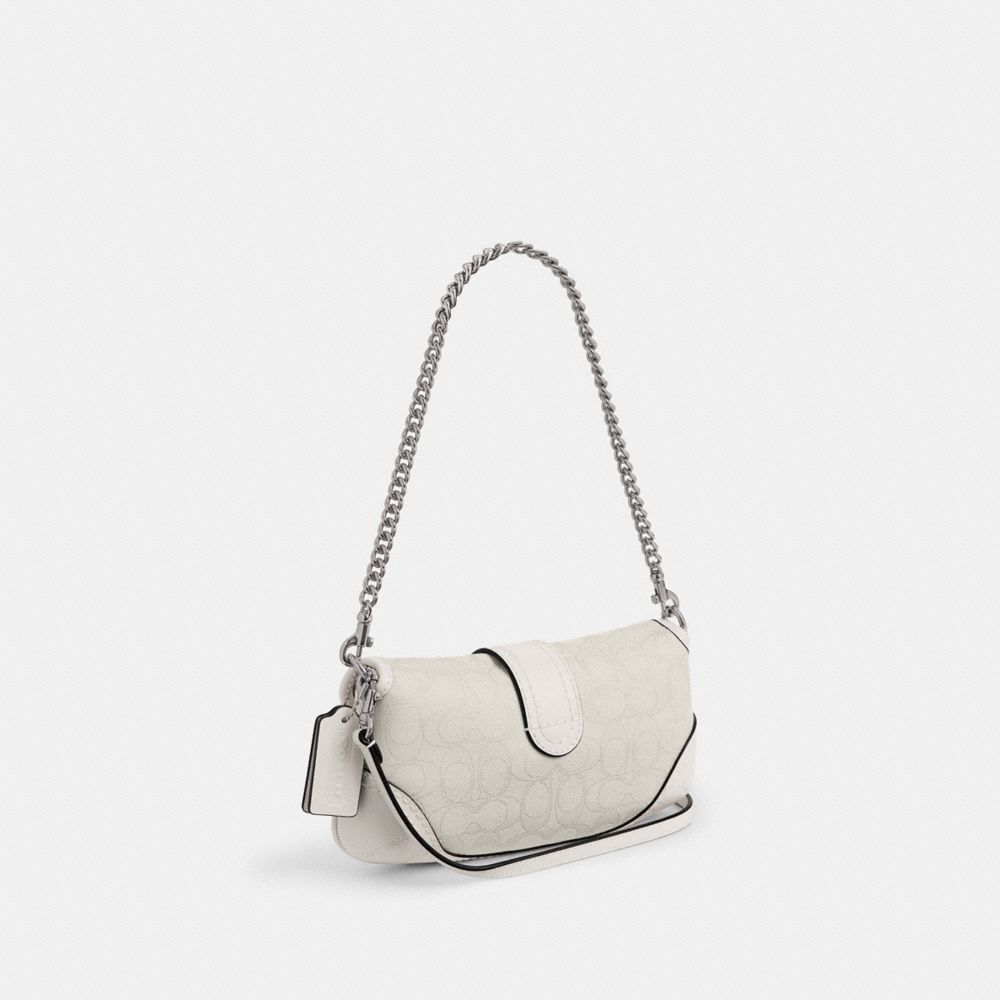 COACH®,Soho Bag 25 In Signature Jacquard,Recycled Polyester,Cotton,Shoulder Bag,Piping,Color Block,Gold Metal,Day Party,White,Angle View