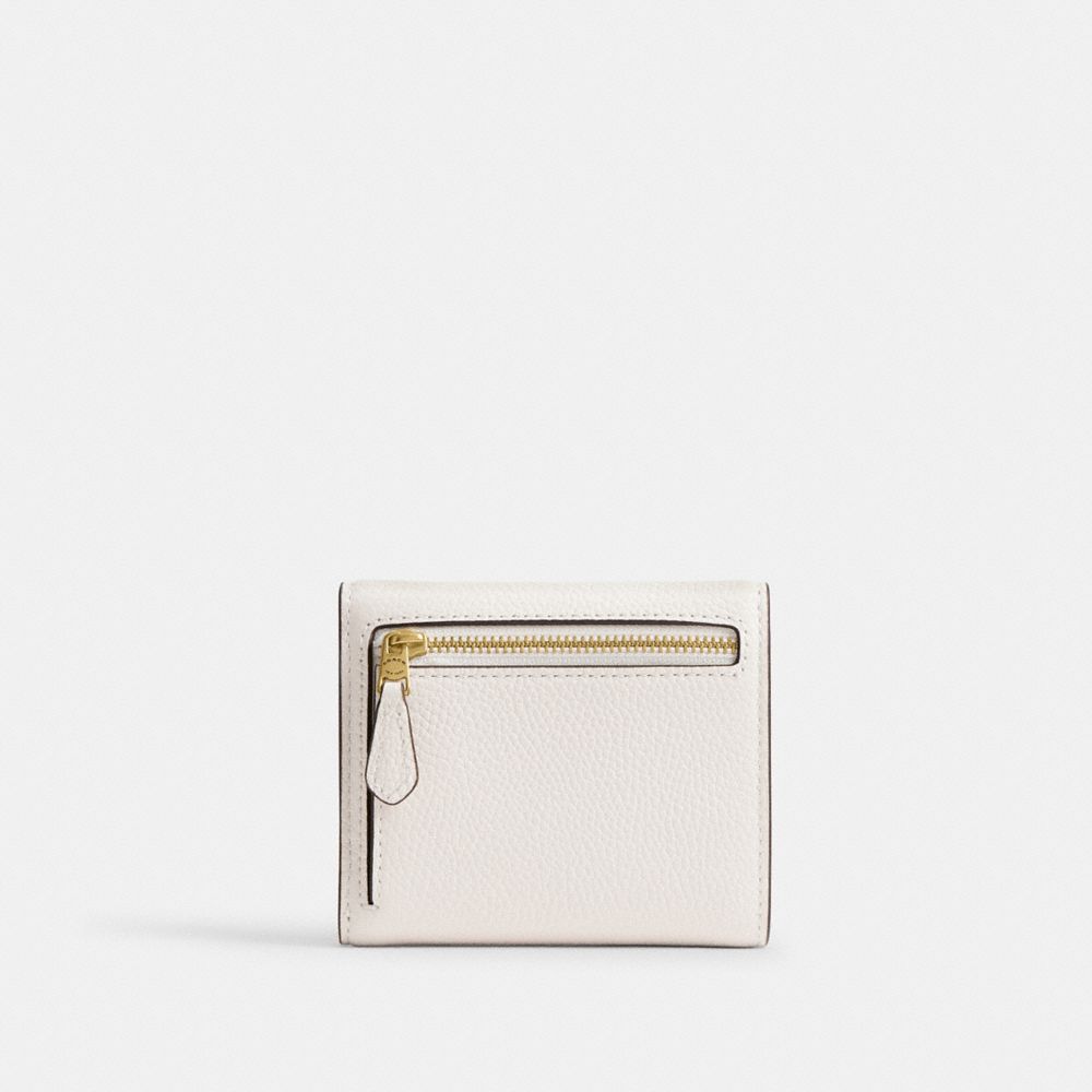 COACH®,Mila Small Flap Wallet,Leather,Tri Fold,Logo,Metal,Casual,White,Back View
