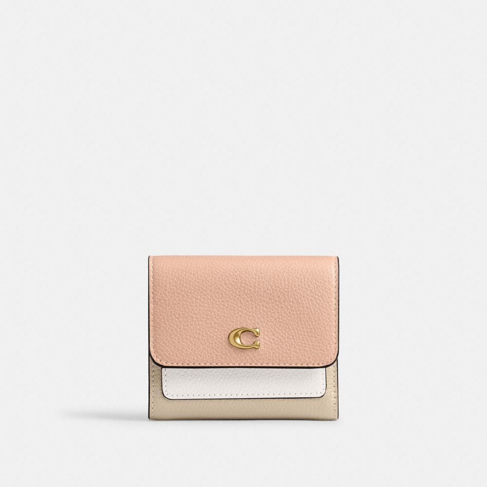 COACH®,Mila Small Flap Wallet In Colorblock,Leather,Tri Fold,Logo,Color Block,Metal,Casual,Multi Color,Front View