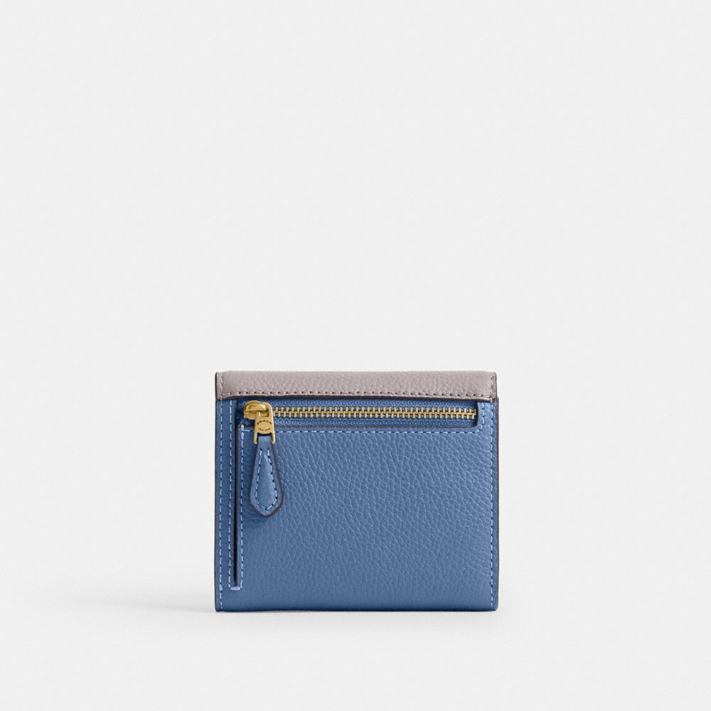 COACH®,Mila Small Flap Wallet In Colorblock,Leather,Tri Fold,Logo,Color Block,Metal,Casual,Multi Color,Back View
