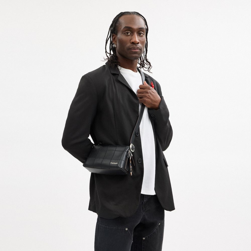 COACH®,Alter/Ego Small Slouchy Shoulder Bag In Checkerboard Upcrafted Leather,Leather,Shoulder Bag,Logo,Adjustable,Vegan,C...,Black,Detail View