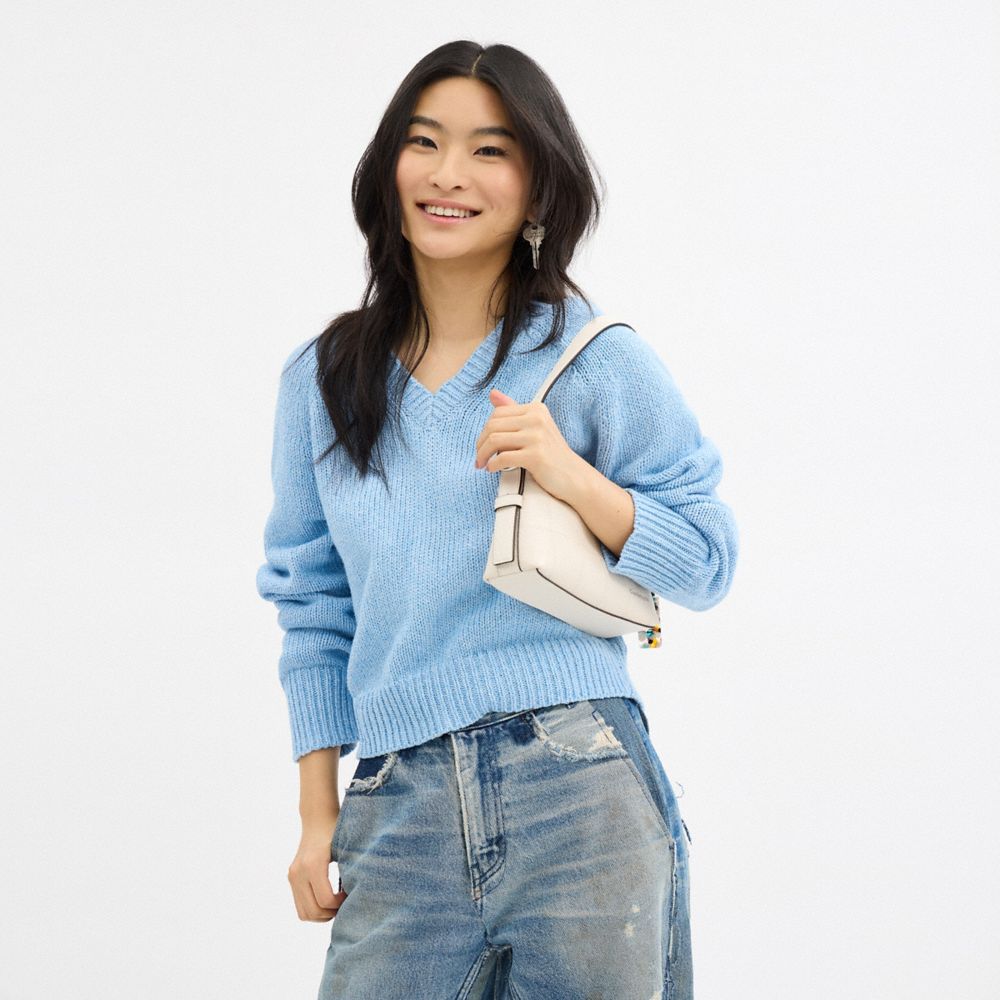 COACH®,Alter/Ego Small Slouchy Shoulder Bag In Checkerboard Upcrafted Leather,Leather,Shoulder Bag,Logo,Adjustable,Vegan,C...,Cream,Detail View