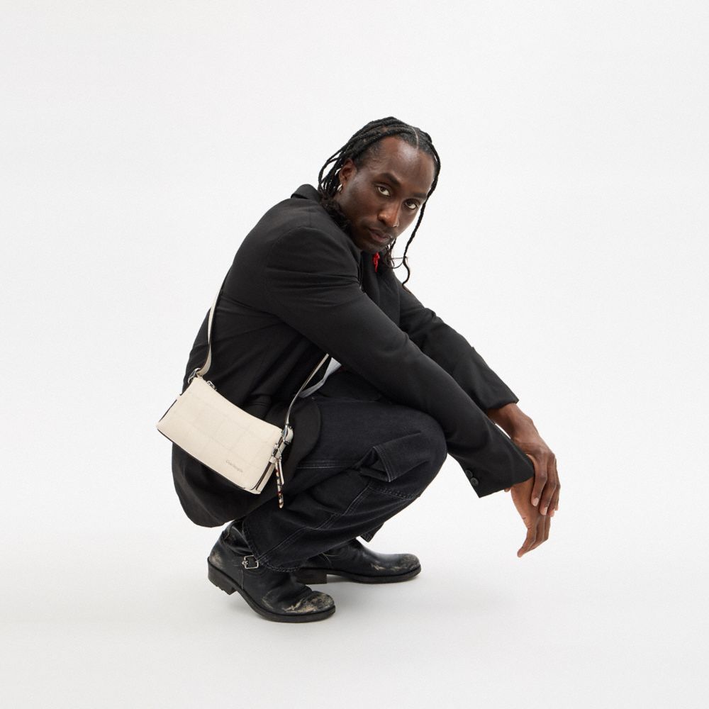 COACH®,Alter/Ego Small Slouchy Shoulder Bag In Checkerboard Upcrafted Leather,Leather,Shoulder Bag,Logo,Adjustable,Vegan,C...,Cream,Detail View