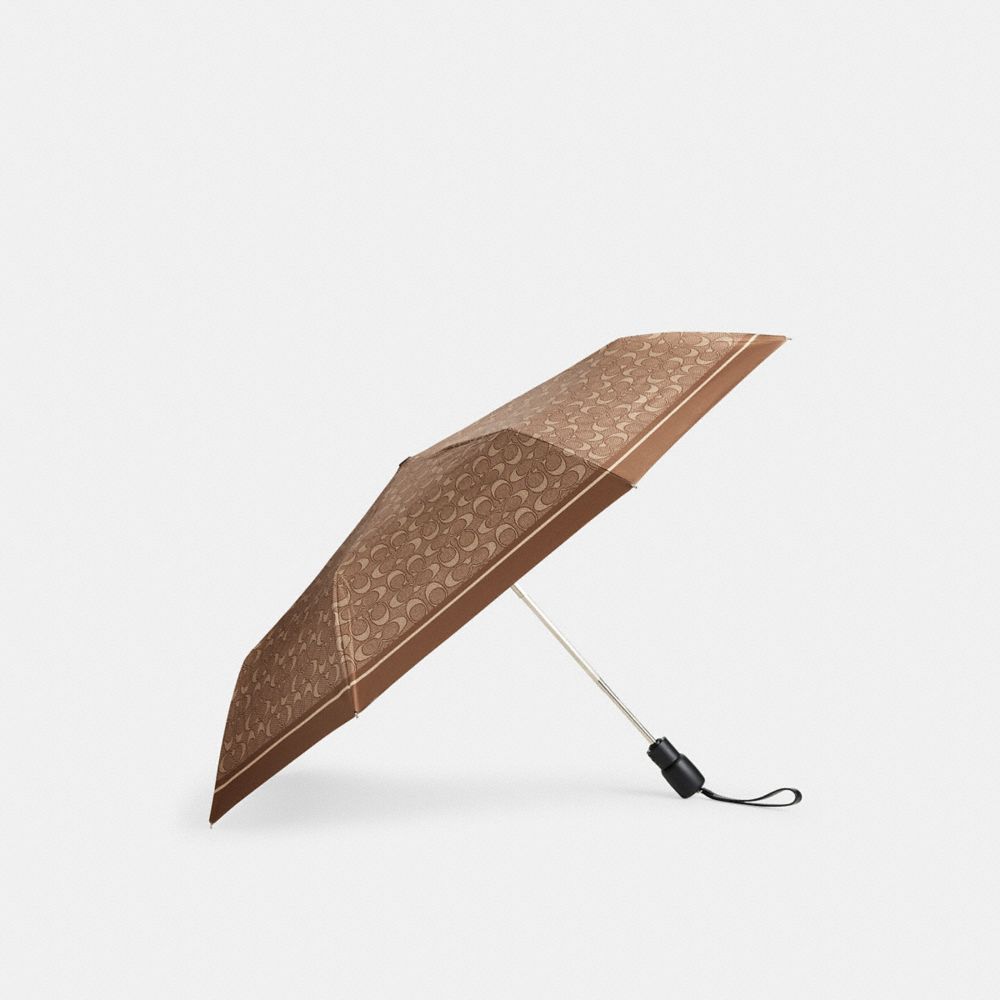 COACH®,Signature Umbrella,Compact Umbrella,Classic Umbrella,Piping,Casual,Brown,Front View
