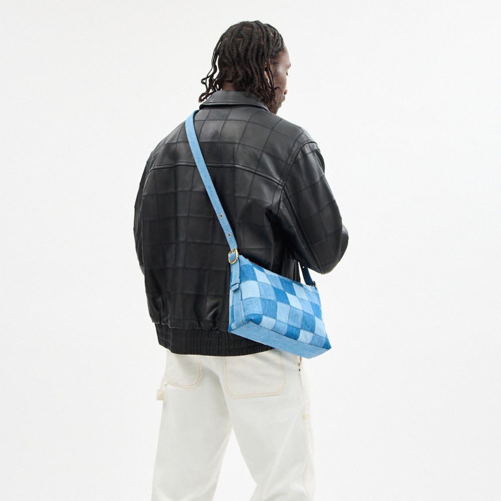 COACH®,Alter/Ego Slouchy Shoulder Bag In Checkerboard Upcrafted Denim,,Detail View