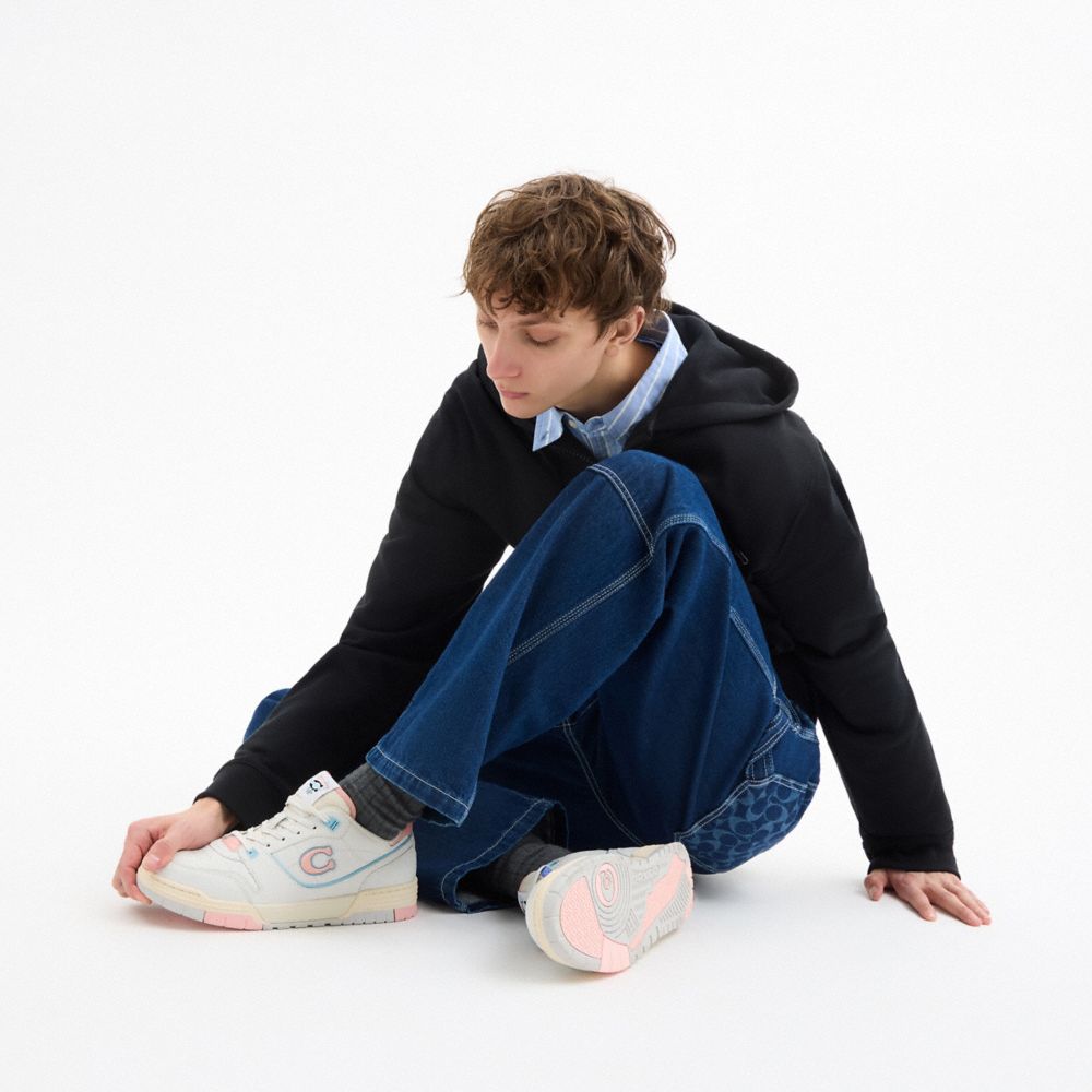 COACH®,‘90s Pack Soho Sneaker With Charms,Rubber,EVA,Polyester,Leather,Casual,Piping,Perforated,Color Block,Mixed Media,Sh...,White,Detail View