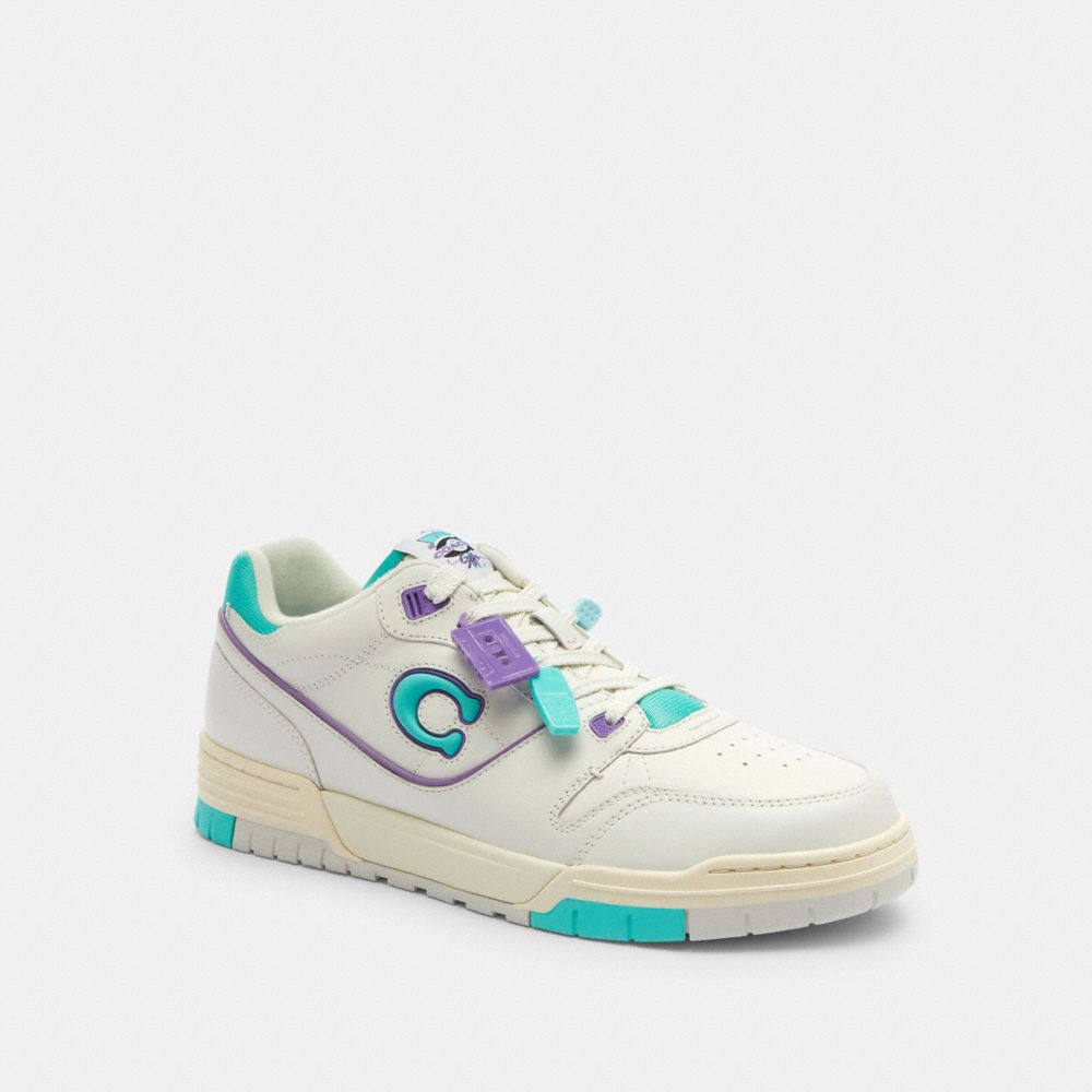 COACH®,‘90s Pack Soho Sneaker With Charms,Rubber,EVA,Polyester,Leather,Casual,Piping,Perforated,Color Block,Mixed Media,Sh...,White,Front View