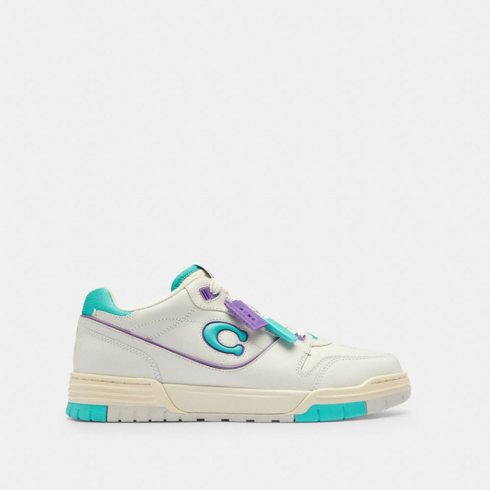 COACH®,‘90s Pack Soho Sneaker With Charms,Rubber,EVA,Polyester,Leather,Casual,Piping,Perforated,Color Block,Mixed Media,Sh...,White,Angle View