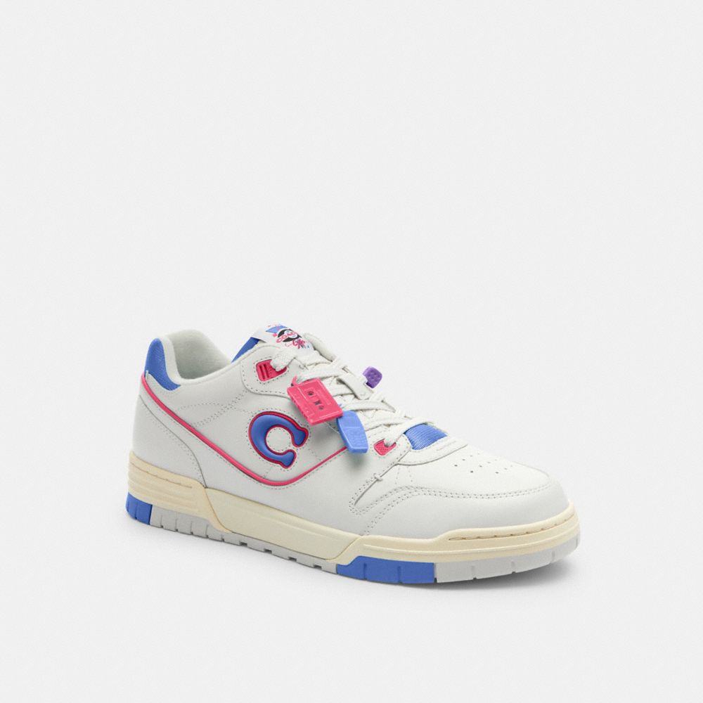 COACH®,‘90s Pack Soho Sneaker With Charms,Rubber,EVA,Polyester,Leather,Casual,Piping,Perforated,Color Block,Mixed Media,Sh...,White,Front View