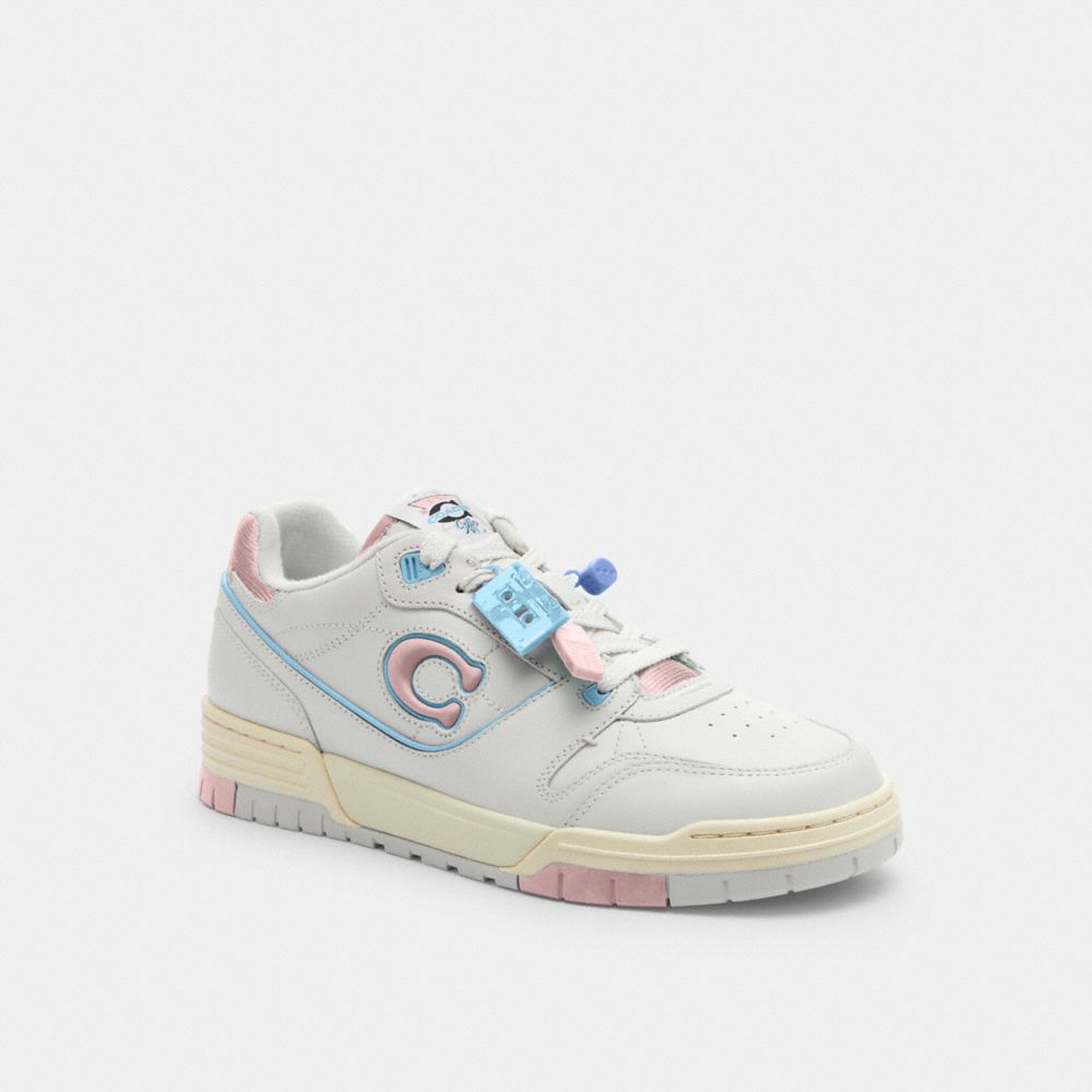 COACH®,‘90s Pack Soho Sneaker With Charms,Polyester,EVA,Rubber,Leather,Casual,Color Block,Mixed Media,Piping,Perforated,Pu...,White,Front View