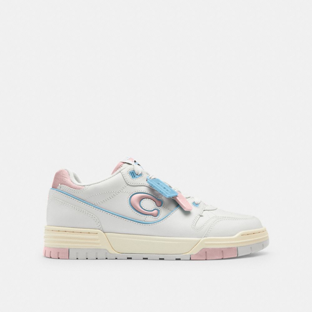 COACH®,‘90s Pack Soho Sneaker With Charms,Polyester,EVA,Rubber,Leather,Casual,Color Block,Mixed Media,Piping,Perforated,Pu...,White,Angle View