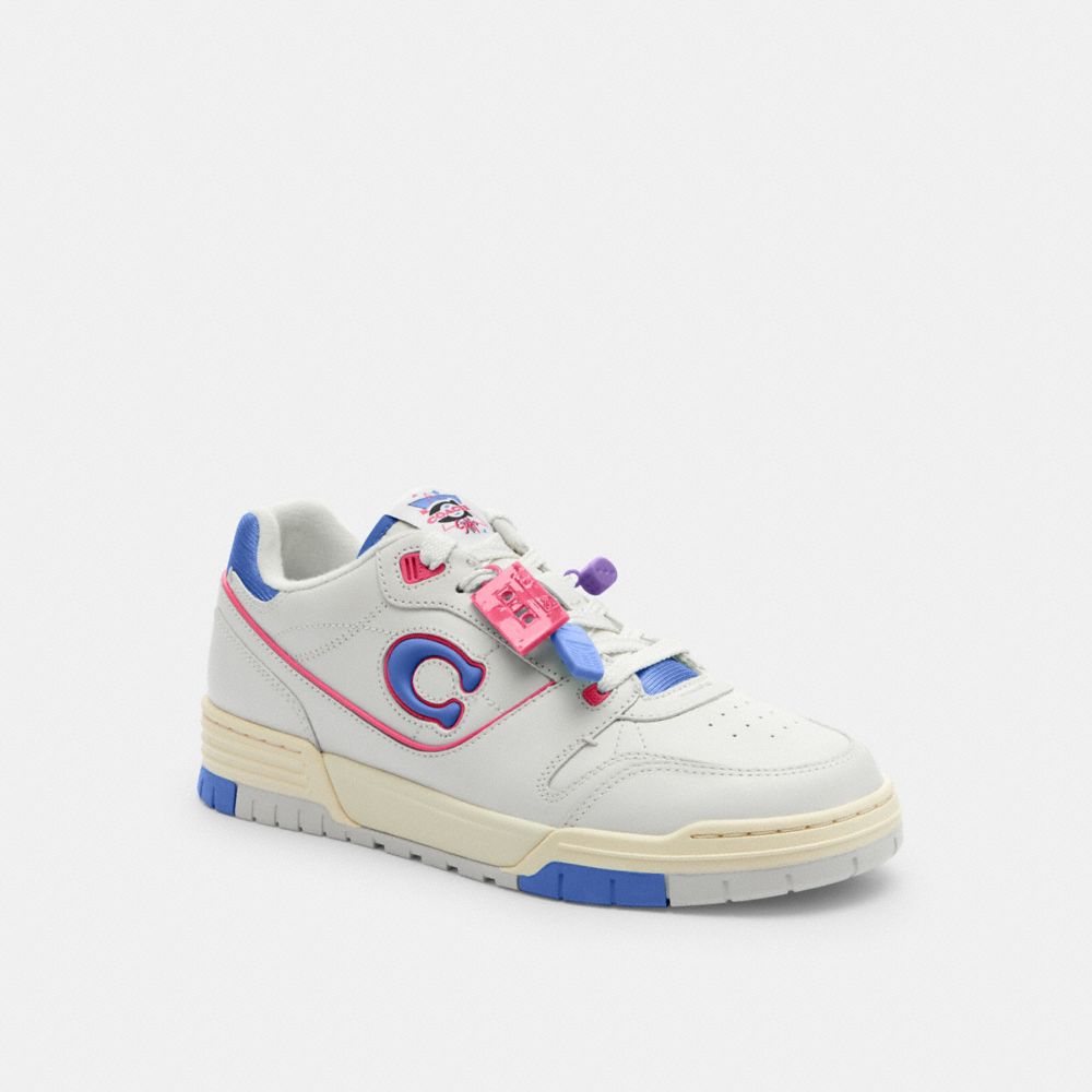 COACH®,‘90s Pack Soho Sneaker With Charms,Polyester,EVA,Rubber,Leather,Casual,Color Block,Mixed Media,Piping,Perforated,Pu...,White,Front View