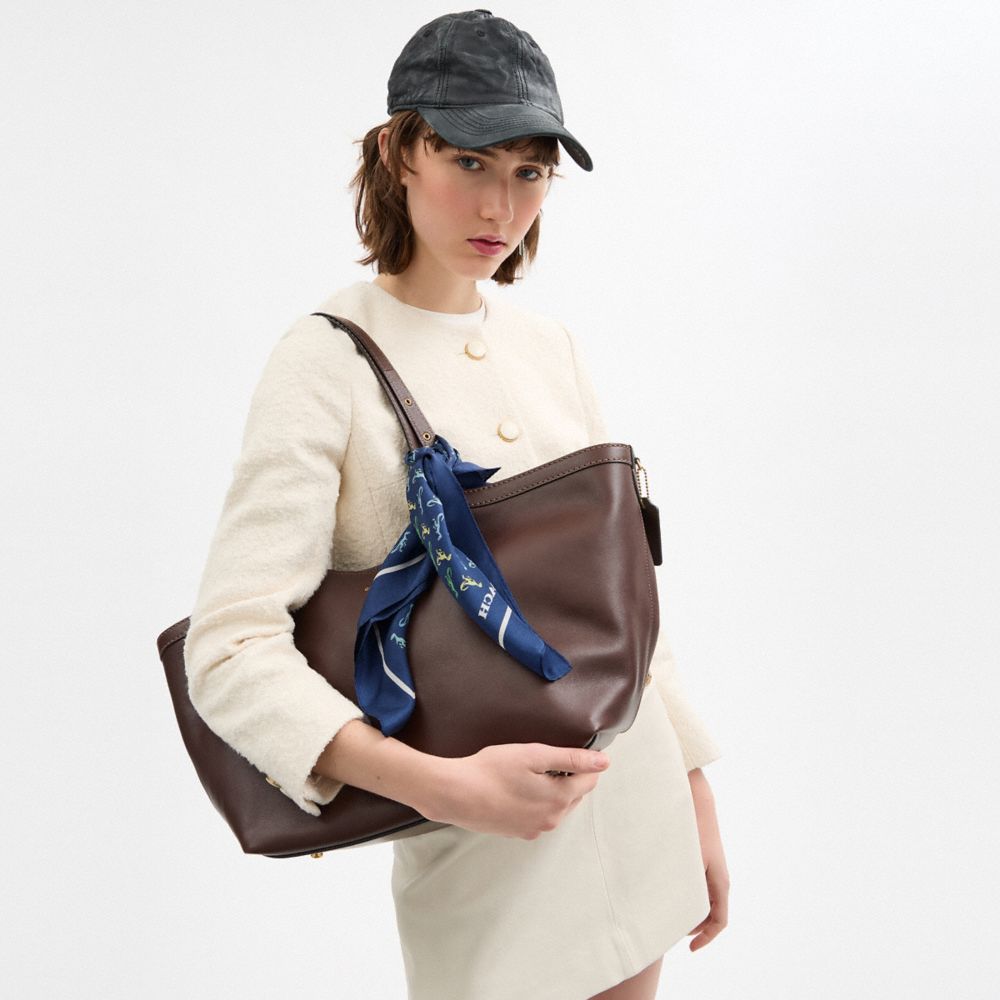 COACH®,T Rex Print Silk Bandana,Silk,Bandana,Piping,Casual,Navy,Detail View