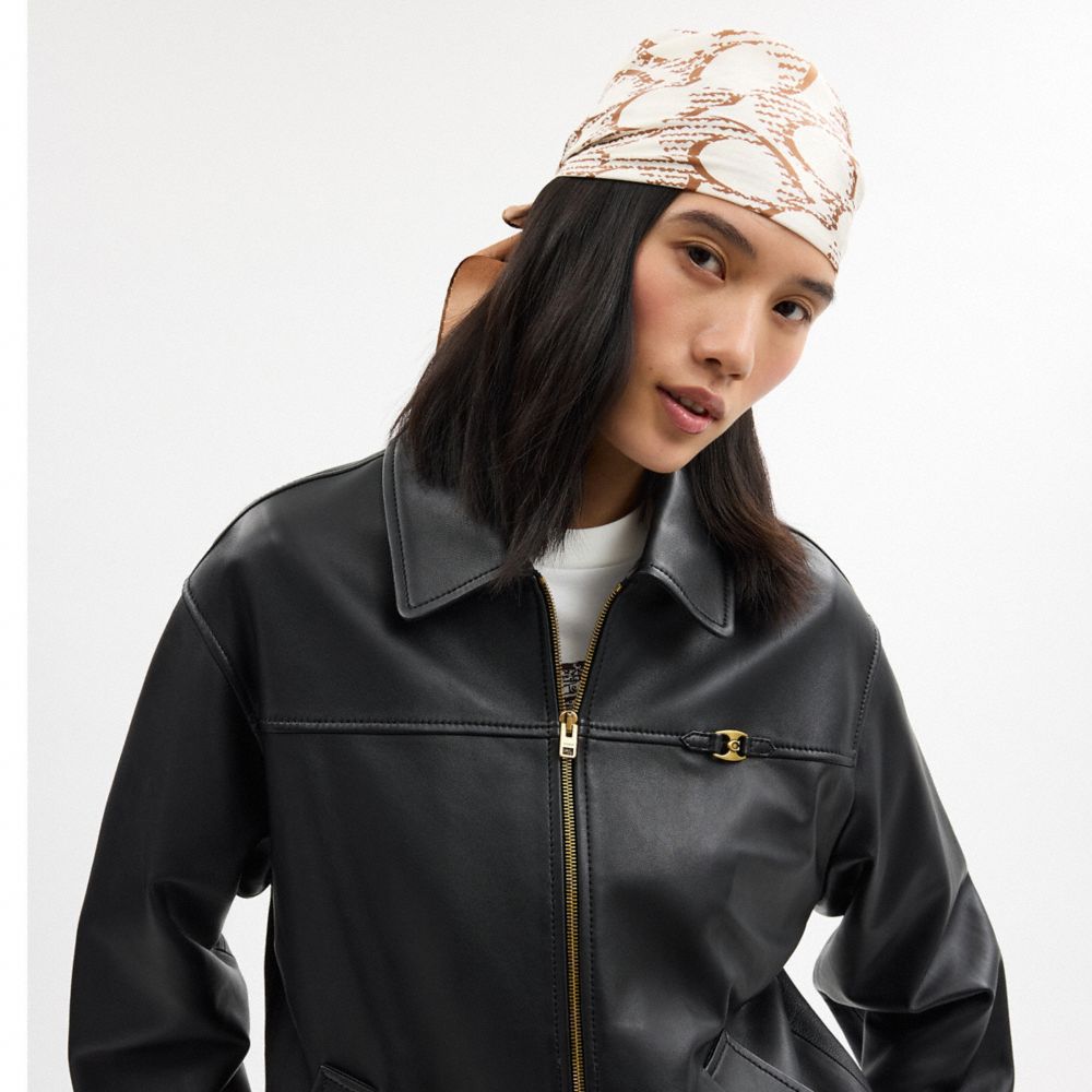 COACH®,Signature Silk Square Scarf,Silk,Bandana,Color Block,Casual,White,Detail View