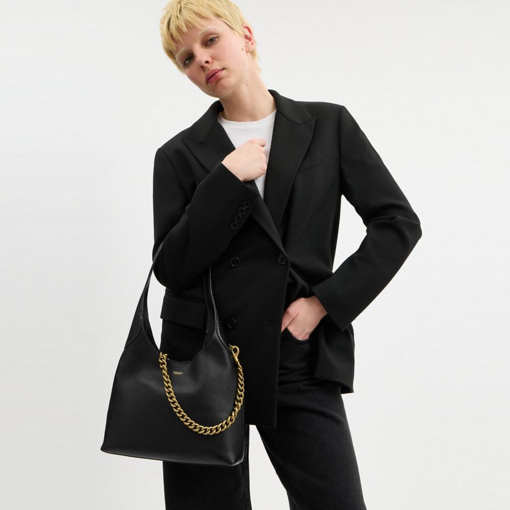 COACH®,Short Chunky Curb Chain Strap,Bag Straps,Logo,Brass,Day Party,,Detail View