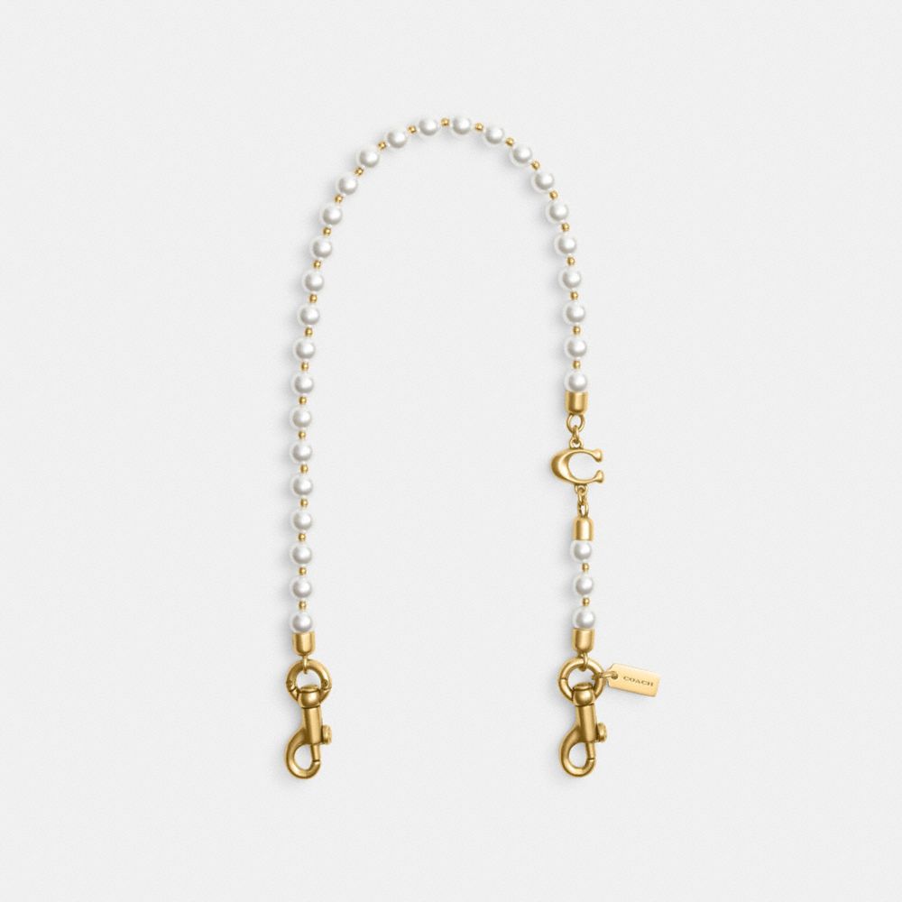 COACH®,Short Pearl Strap,Bag Straps,Pearl,Metal,Logo,Brass,Day Party,Multi Color,Front View