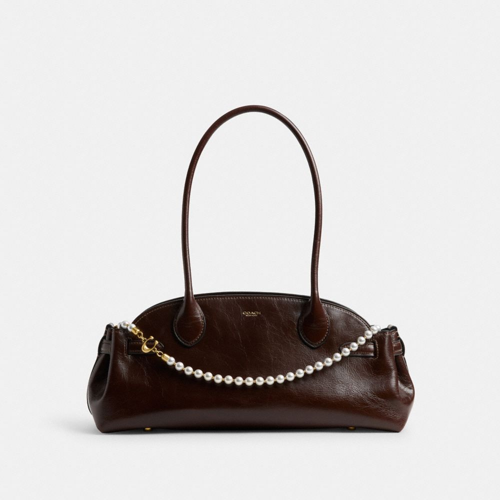 COACH®,Short Pearl Strap,Bag Straps,Pearl,Metal,Logo,Brass,Day Party,Multi Color,Angle View