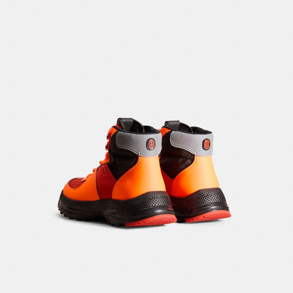 COACH®,Restored C250 Hiker Boot,Rubber,Nylon,Leather,Activewear,Hiking,Color Block,Ankle Support,Cushioned,Traction,Ripsto...,Multi Color,Back View