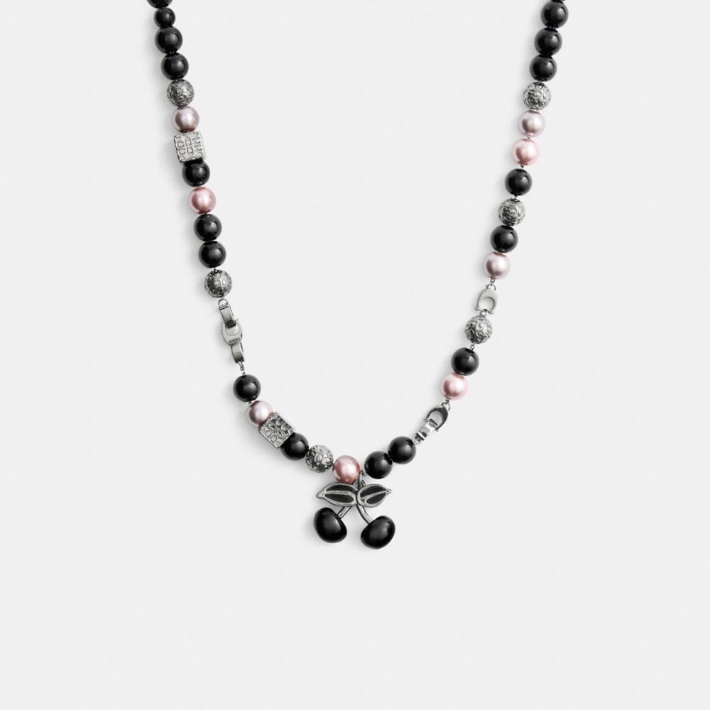 COACH®,Cherry Beaded Necklace,Choker,Resin,Cubic Zirconia,Glass,Logo,Food Embellishment,Novelty Embellishment,Bead Embelli...,Multi Color,Front View