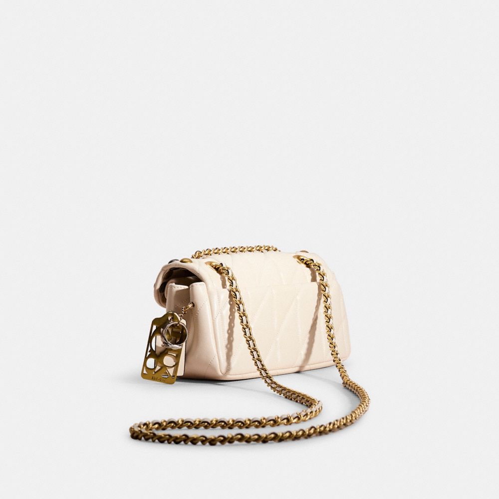 COACH®,Upcrafted Tabby Shoulder Bag 20 With Quilting,Shoulder Bag,Metal,Studded,Logo,Sustainable,Mixed Metal,Day Party,Cream,Angle View