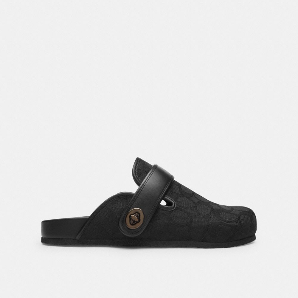 COACH®,Blake Clog In Signature Jacquard,Leather,Rubber,Clogs,Mules,Casual,Black,Angle View