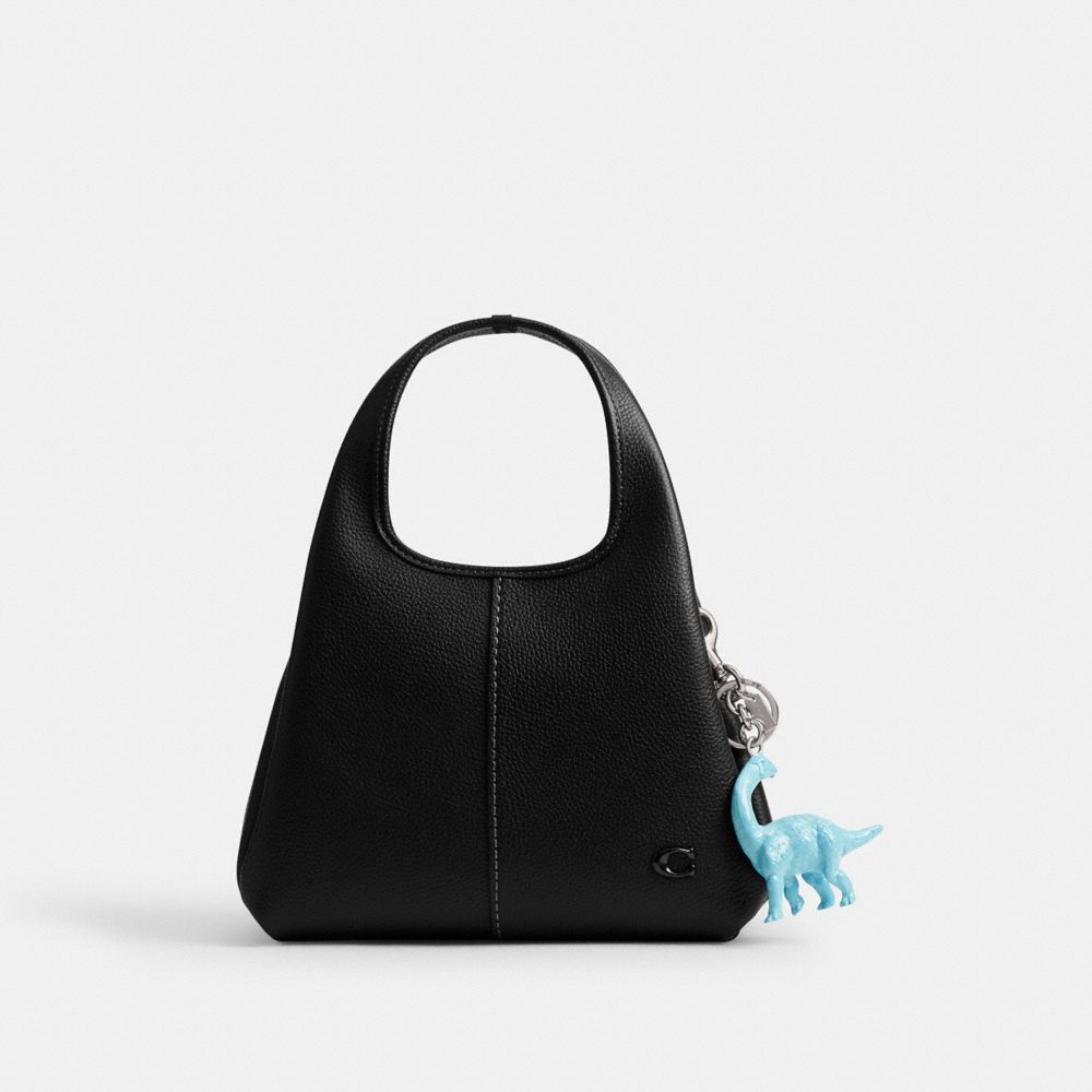 COACH®,Dinosaur Bag Charm,Bag Charm,Embossed,3D Embellishment,Logo,Key Ring,Silver Metal,Casual,Blue,Angle View