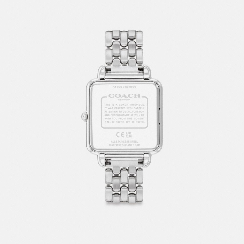 COACH®,Cass Watch, 28 Mm,Analog,Mineral,Crystal,Gem Embellishment,Logo,Water Resistant,Stainless Steel,Casual,,Back View