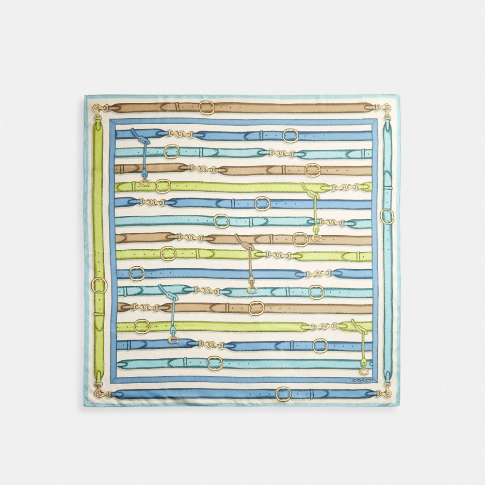 COACH®,Bag Strap Print Silk Square Scarf,Silk,Square,Logo,Piping,Word Embellishment,Casual,Multi Color,Front View