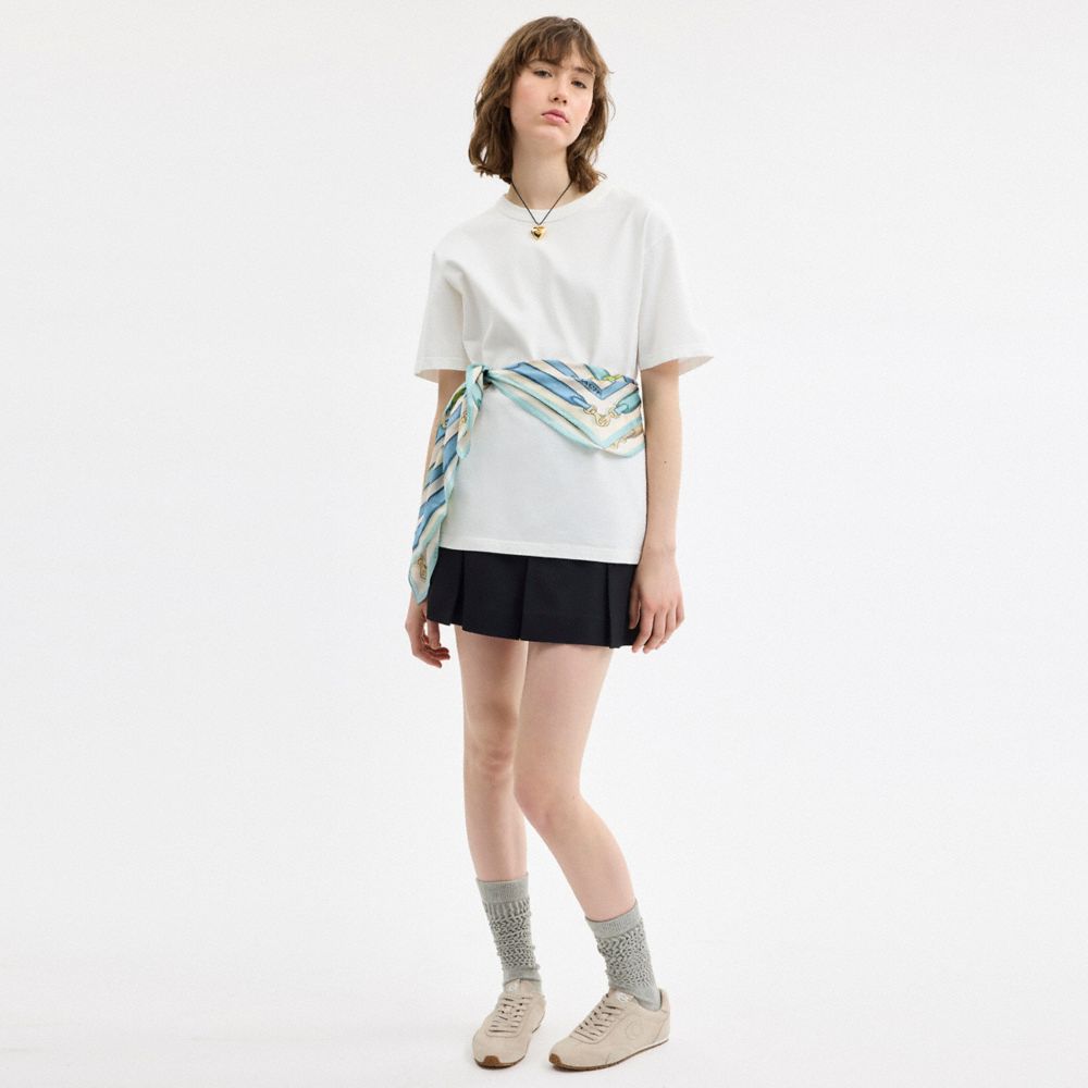 COACH®,Bag Strap Print Silk Square Scarf,Silk,Square,Logo,Piping,Word Embellishment,Casual,Multi Color,Detail View