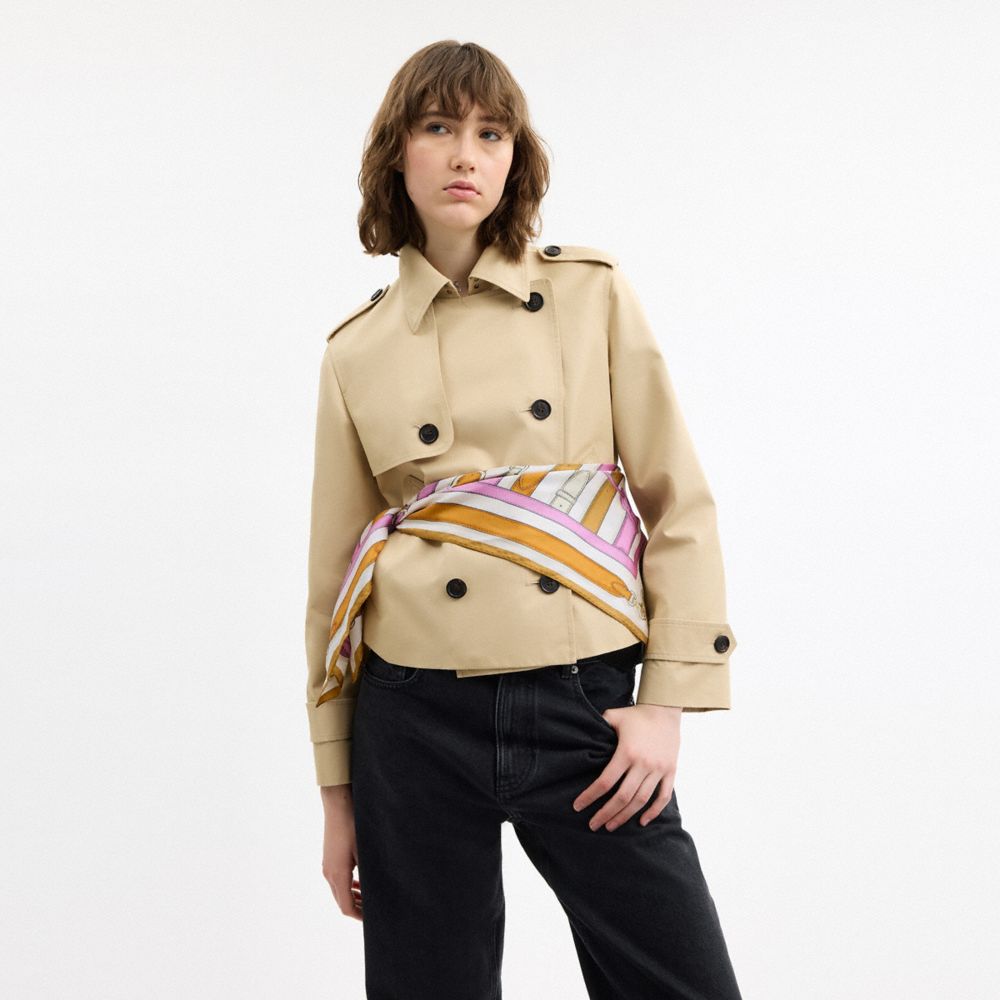 COACH®,Bag Strap Print Silk Square Scarf,Silk,Square,Logo,Piping,Word Embellishment,Casual,Multi Color,Detail View