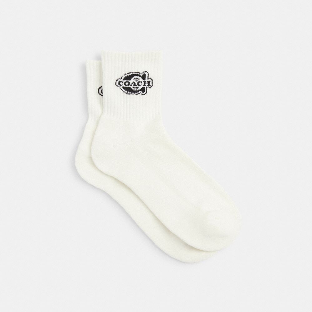 COACH®,Soho Quarter Crew Socks,Polyester,Spandex,Polyamide,Cotton,Crew Socks,Logo,Word Embellishment,Set,Casual,White,Front View