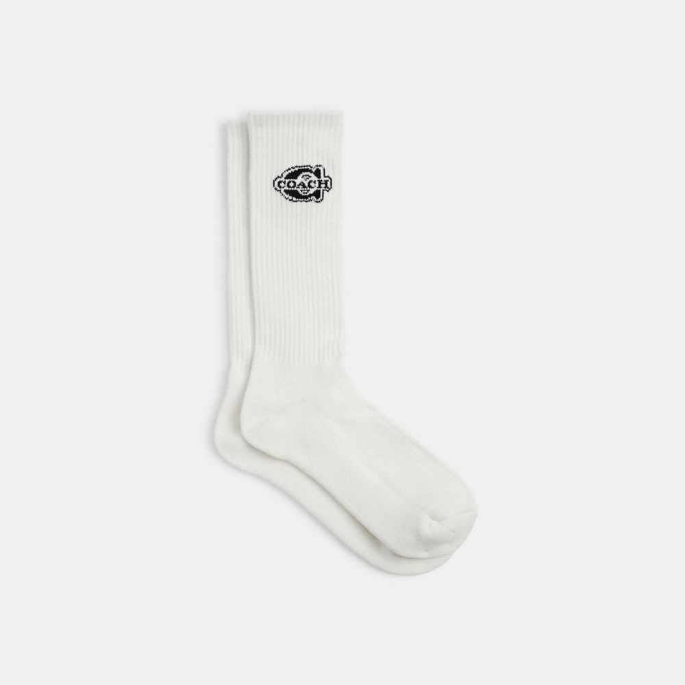 COACH®,Soho Calf Socks,Polyester,Cotton,Spandex,Polyamide,Crew Socks,Word Embellishment,Logo,Set,Casual,White,Front View