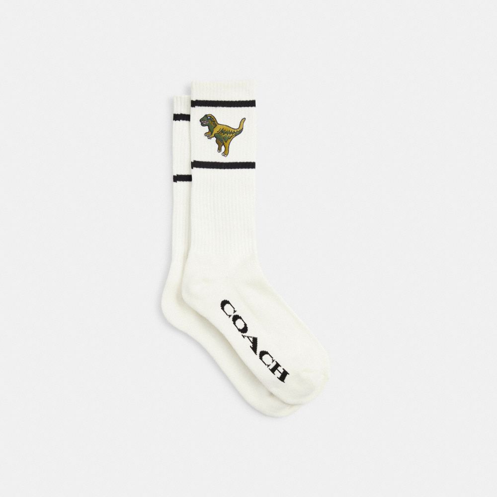 COACH®,Rexy Calf Socks,Cotton,Polyamide,Spandex,Polyester,Crew Socks,Stripe,Ribbed,Set,Casual,White,Front View