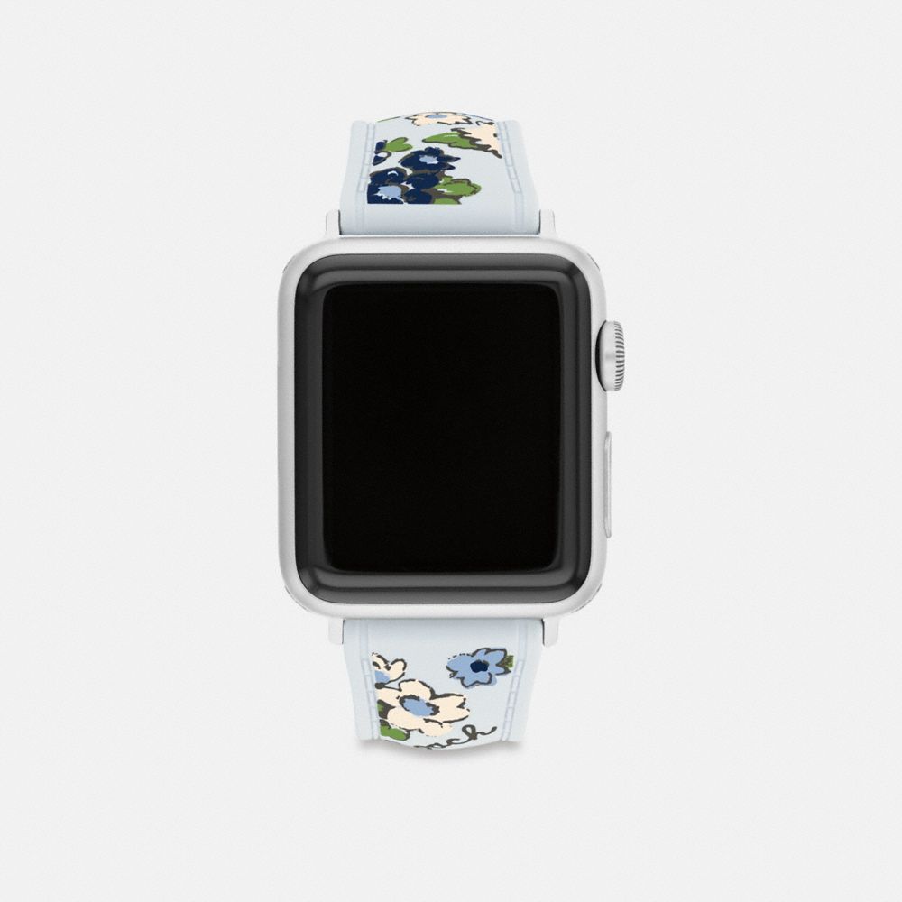 COACH®,Apple Watch® Strap, 38 Mm, 40 Mm And 41 Mm,Watch Strap,Silicone,Stainless Steel,Casual,Blue,Front View