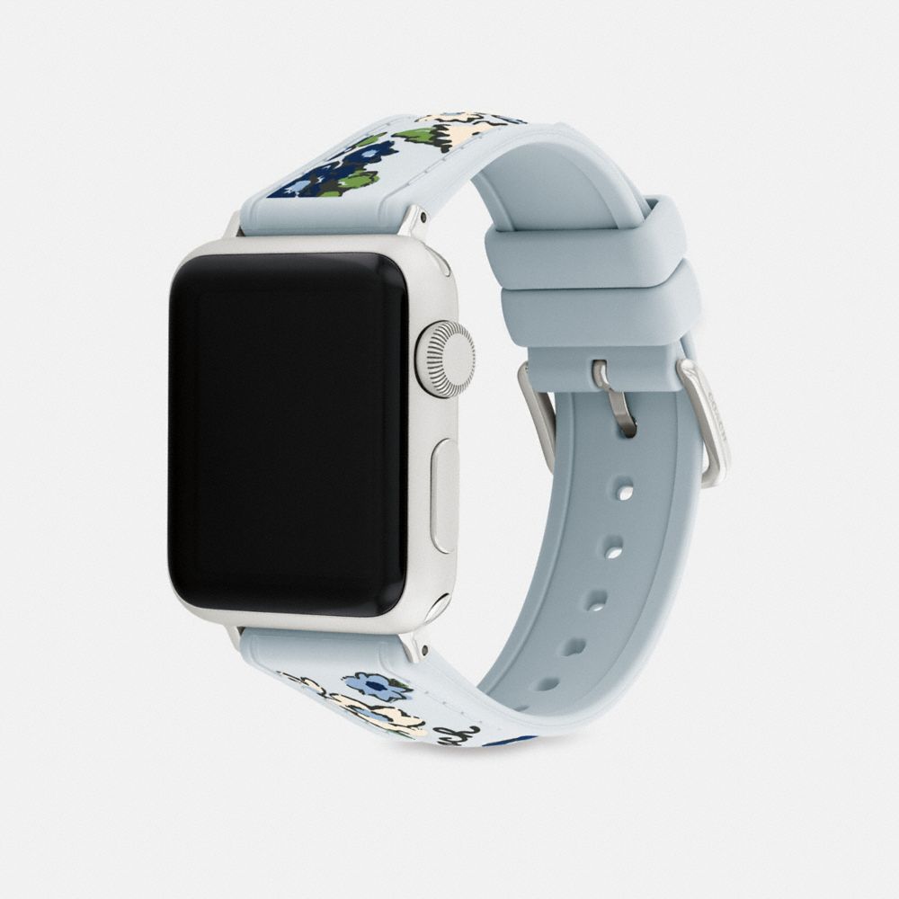 COACH®,Apple Watch® Strap, 38 Mm, 40 Mm And 41 Mm,Watch Strap,Silicone,Stainless Steel,Casual,Blue,Angle View