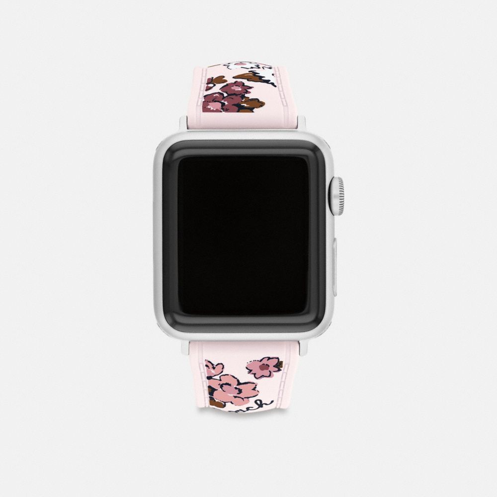 COACH®,Apple Watch® Strap, 38 Mm, 40 Mm And 41 Mm,Watch Strap,Silicone,Stainless Steel,Casual,Pink,Front View