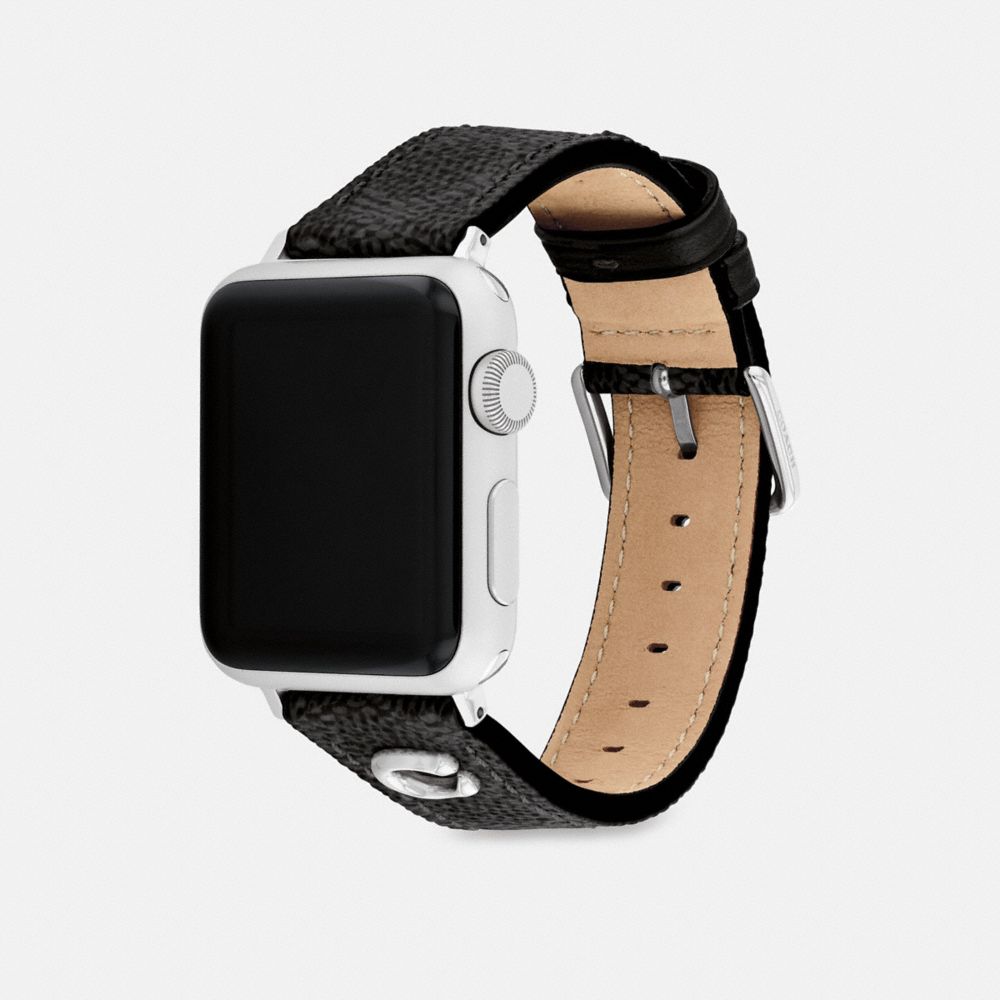COACH®,Apple Watch® Strap, 38 Mm, 40 Mm And 41 Mm,Watch Strap,Canvas,Metal,Logo,Stainless Steel,Casual,Black,Angle View