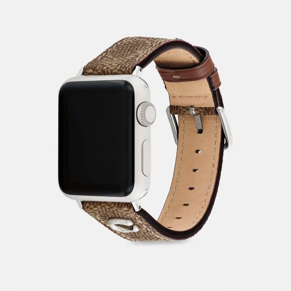 COACH®,Apple Watch® Strap, 38 Mm, 40 Mm And 41 Mm,Watch Strap,Canvas,Metal,Stainless Steel,Casual,Brown,Angle View