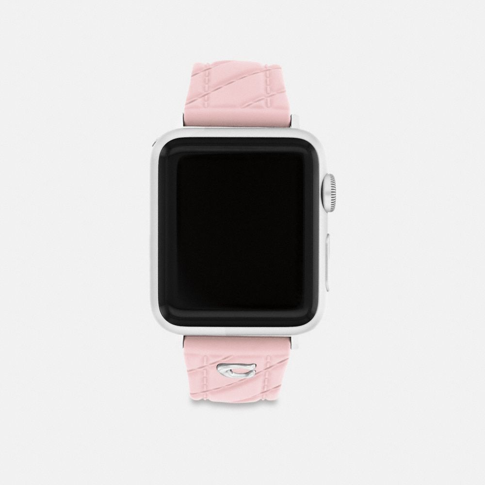 COACH®,Apple Watch® Strap, 38 Mm, 40 Mm And 41 Mm,Watch Strap,Rubber,Silicone,Logo,Quilted,Metal,Stainless Steel,Casual,Pink,Front View