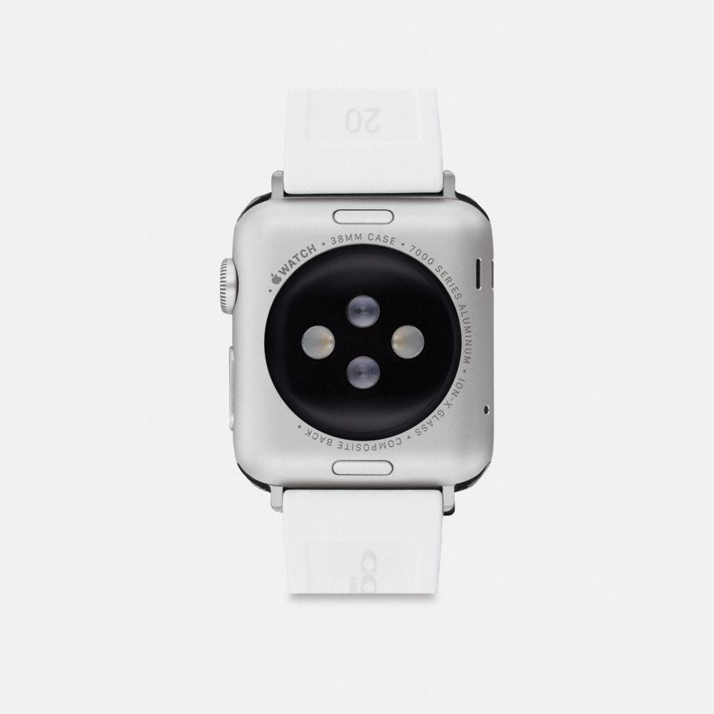 COACH®,Apple Watch® Strap, 38 Mm, 40 Mm And 41 Mm,Watch Strap,Rubber,Silicone,Logo,Quilted,Metal,Stainless Steel,Casual,White,Back View