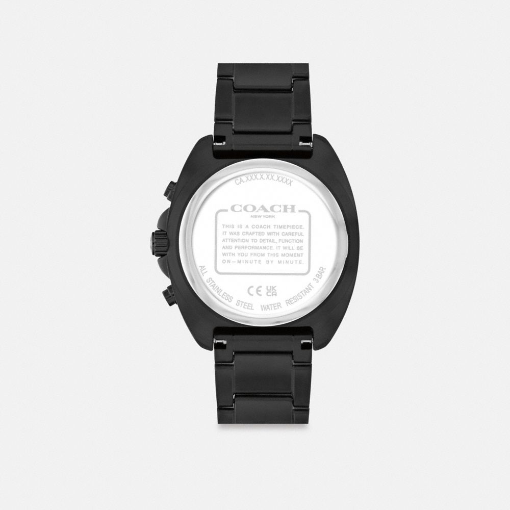 COACH®,Charter Chronograph Watch, 39 Mm,Analog,Mineral,Crystal,Word Embellishment,Logo,Water Resistant,Casual,,Back View