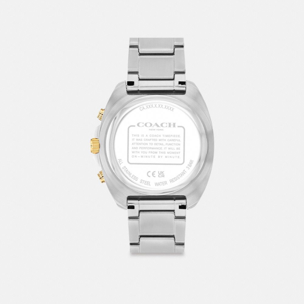 COACH®,Charter Chronograph Watch, 39 Mm,Analog,Crystal,Lacquer,Metal Material,Mineral,Word Embellishment,Logo,Water Resist...,,Back View