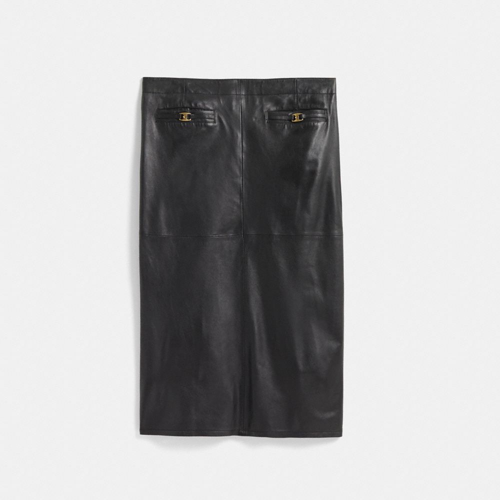 COACH®,Restored Heritage C Long Leather Skirt,,Front View