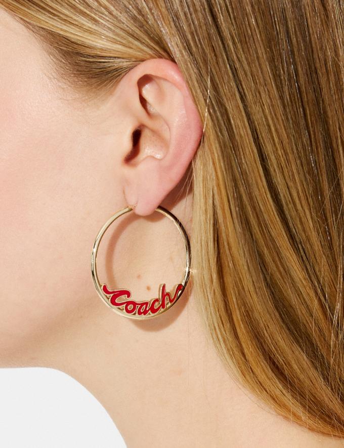 COACH: Logo Script Enamel Hoop Earrings
