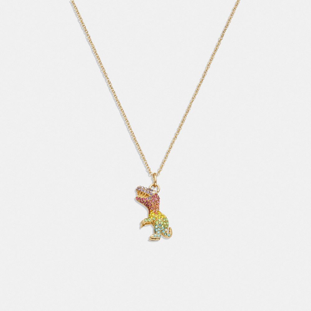 COACH®,Pavé Rexy Necklace,Single Strand,Crystal,Gem Embellishment,Novelty Embellishment,Brass,Casual,Multi Color,Front View