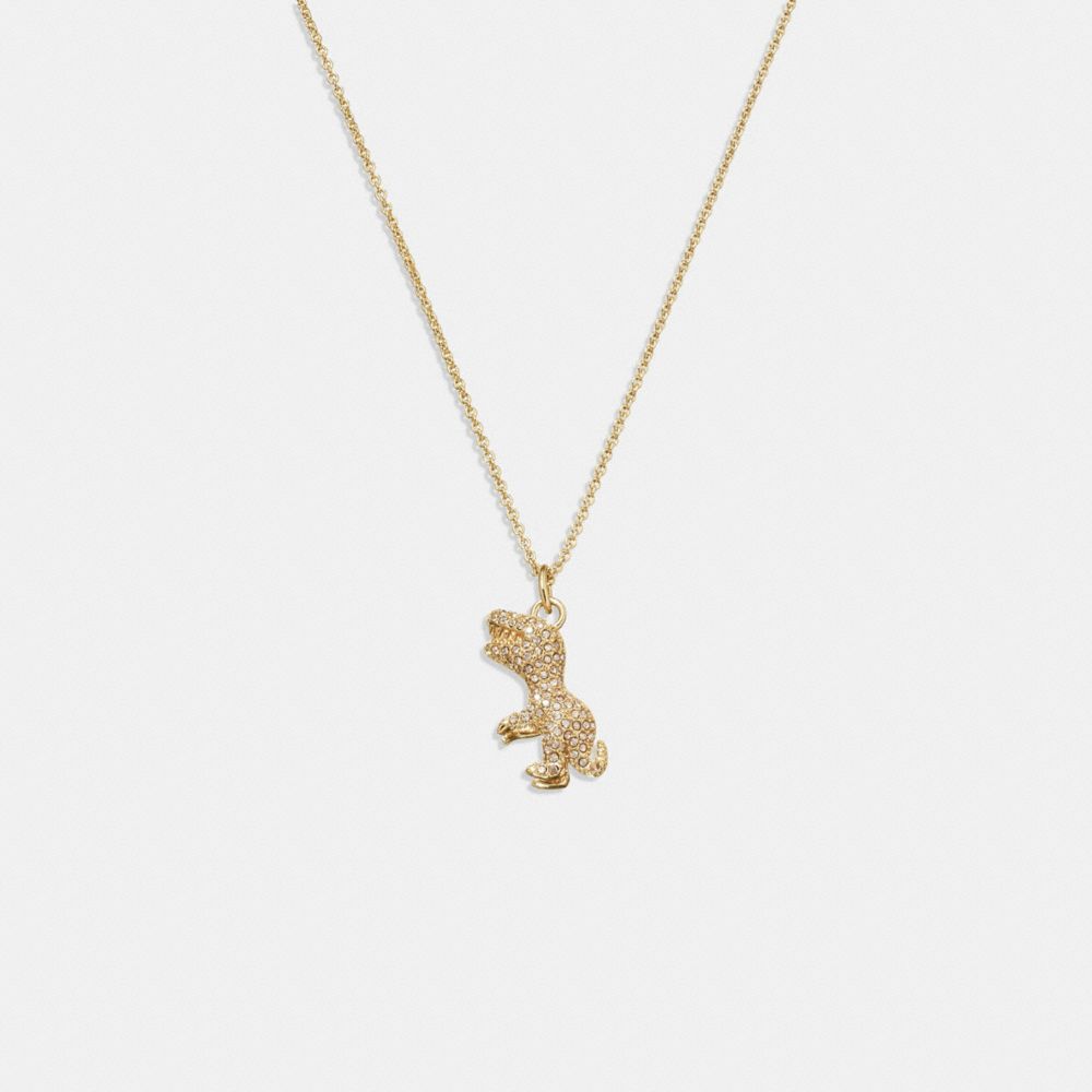 COACH®,Pavé Rexy Necklace,Single Strand,Crystal,Gem Embellishment,Novelty Embellishment,Brass,Casual,Clear,Front View